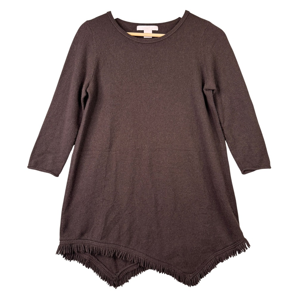The Cashmere Project Brown 100% Cashmere Fringed Asymmetrical Tunic Sweater S